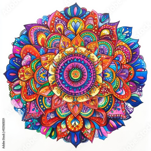 Vibrant Mandala Art with Bold Colors on White Background