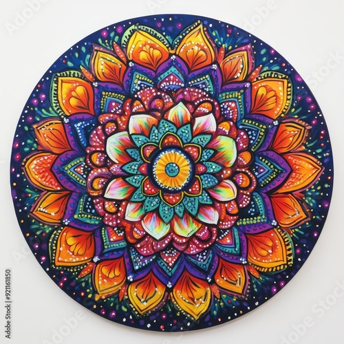 Vibrant Mandala in Bold Colors on White Background