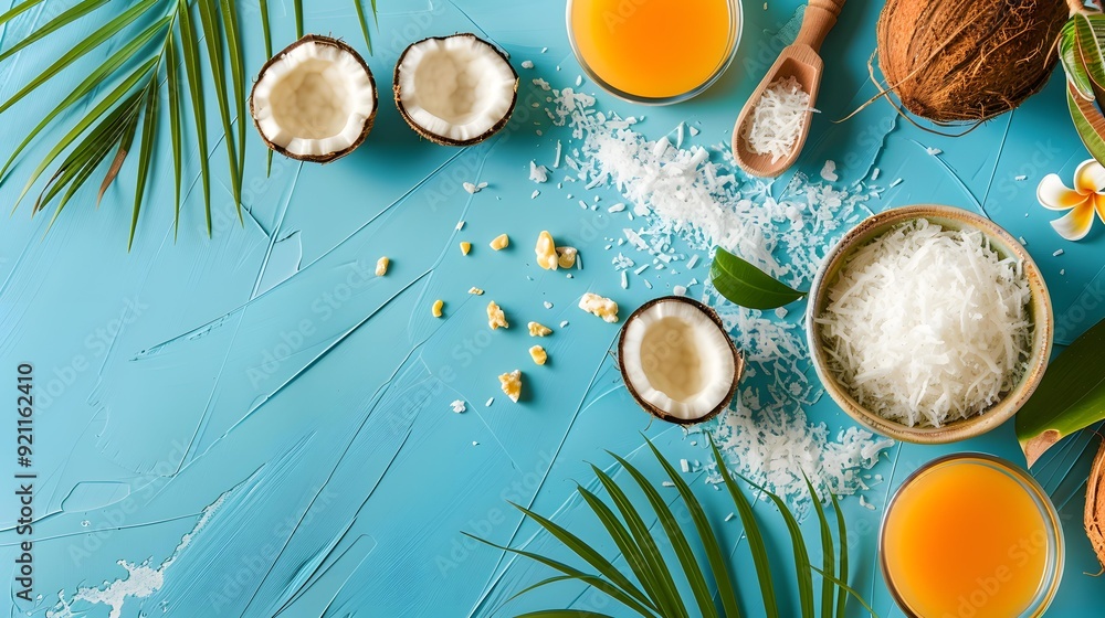 Tropical Coconut Summer Food Photography Flat Lay Tropical Coconut Summer Food Photography Flat Lay