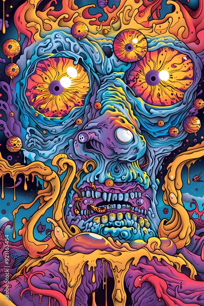 Abstract Psychedelic Art With Eyes And Mouth Abstract Psychedelic Art With Eyes And Mouth
