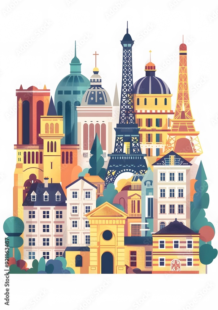 Colorful Cityscape with Famous Landmarks Illustration Colorful Cityscape with Famous Landmarks Illustration