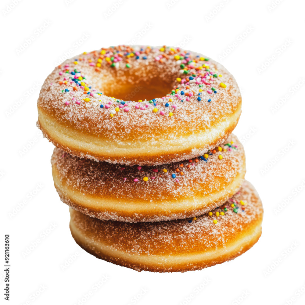 PNG Three stacked donuts with colorful sprinkles PNG Three stacked donuts with colorful sprinkles