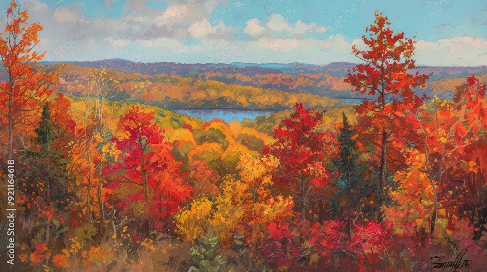 The vibrant colors of fall foliage create a stunning contrast against the clear sky, with rich reds, bright oranges, The vibrant colors of fall foliage create a stunning contrast against the clear sky, with rich reds, bright oranges,