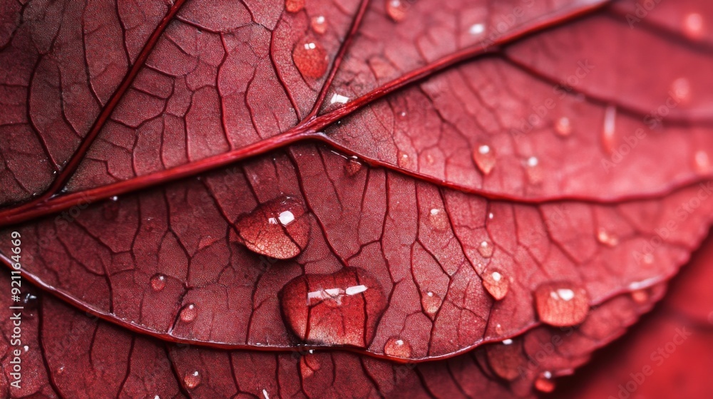 Fototapeta premium Close up red autumn leaf texture. Nature texture of leaf macro