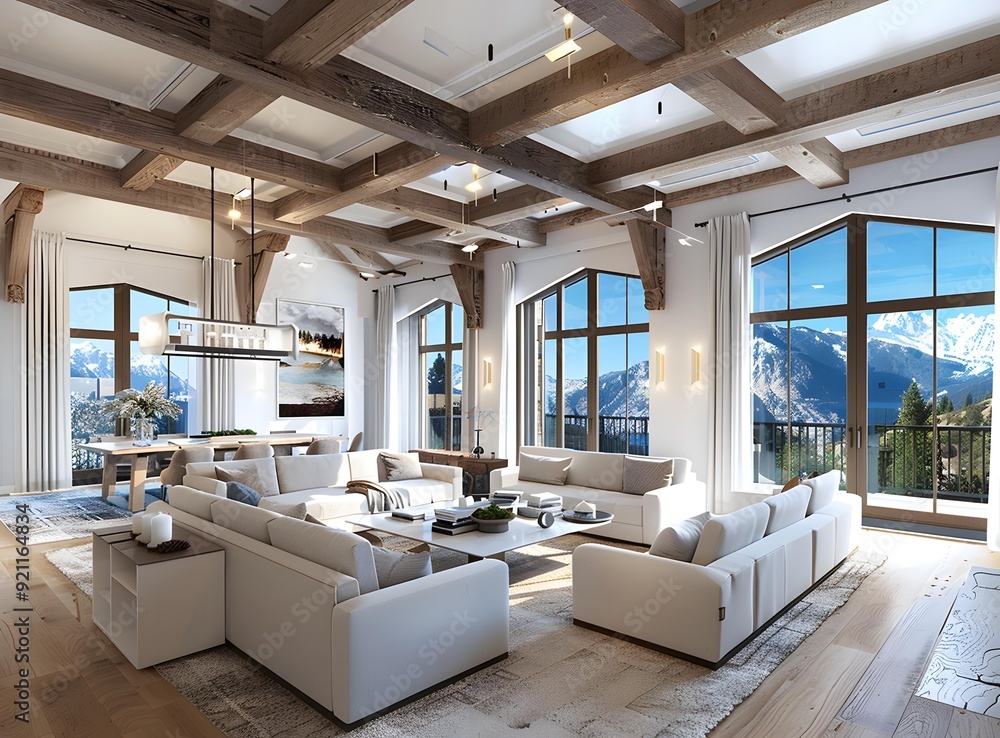 Fototapeta premium Modern Living Room With Mountain View