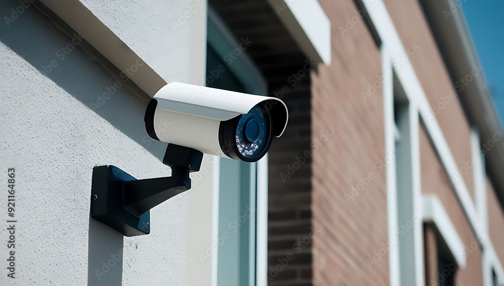 Modern security camera on building wall closeup created with generative ai Modern security camera on building wall closeup created with generative ai