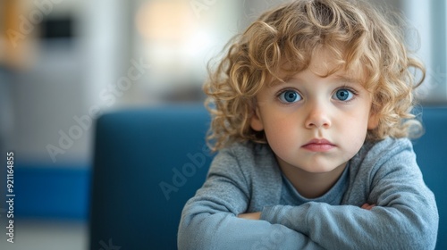 A worried child waiting for the doctor in the pediatrician's office contemplating what the visit might entail.