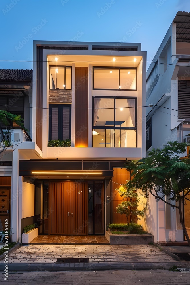Modern Minimalist House with Wooden Facade and Large Windows Modern Minimalist House with Wooden Facade and Large Windows
