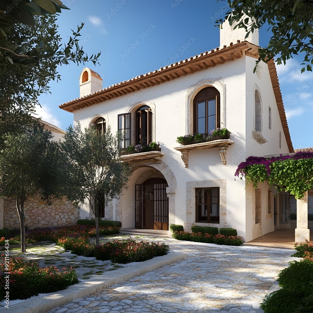 White Spanish Style Home with Lush Greenery White Spanish Style Home with Lush Greenery