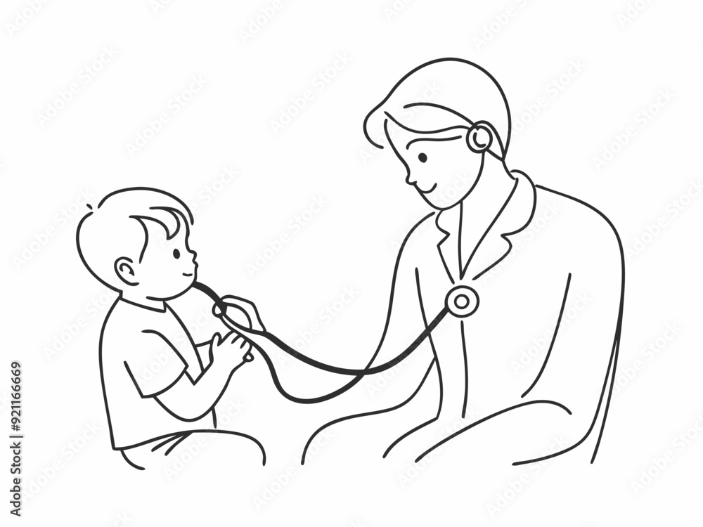 continuous single line drawing of pediatrician using stethoscope on toddler, line art vector illustration
continuous single line drawing of pediatrician using stethoscope on toddler, line art vector illustration