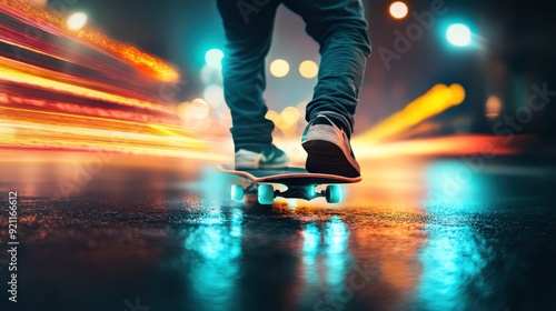 Wallpaper Mural A skateboarder navigating the city streets at night, with fast-moving light trails creating a dynamic and captivating scene full of speed and urban energy that's visually striking. Torontodigital.ca