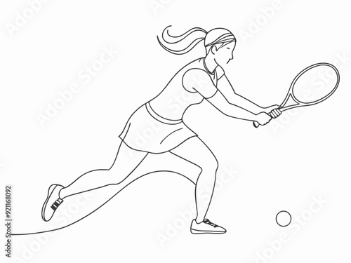 continuous single line drawing of female tennis player, line art vector illustration
