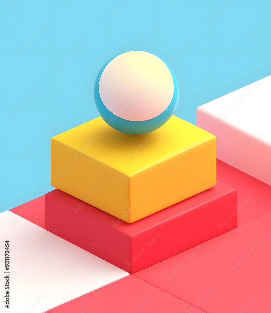 3D Minimal Abstract Geometric Shapes Blue Yellow Red White Sphere 3D Minimal Abstract Geometric Shapes Blue Yellow Red White Sphere
