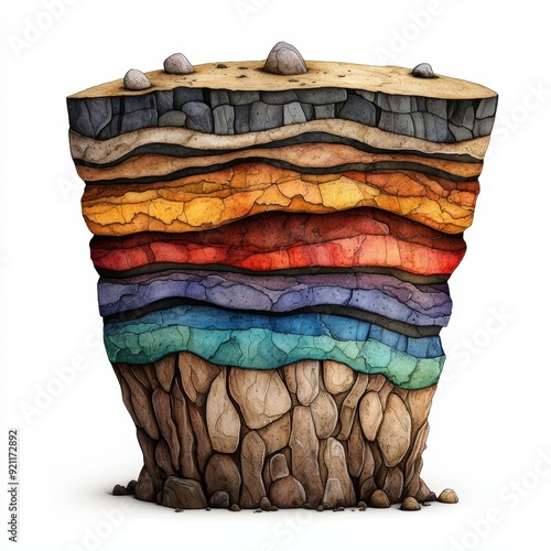 Colorful rock layers illustrate geological formations with textures and hues showcasing Earth's natural beauty. photo