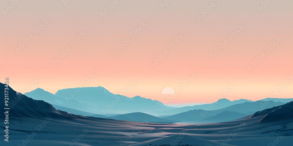 Minimalist Mountain Range Illustration with Sunset Sky Minimalist Mountain Range Illustration with Sunset Sky