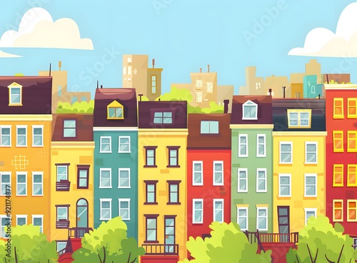 Colorful Cityscape With Houses and Trees