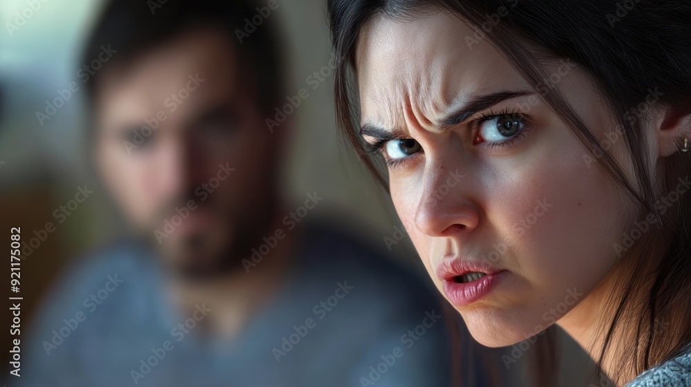 Angry Woman Looking at a Blurred Man Angry Woman Looking at a Blurred Man