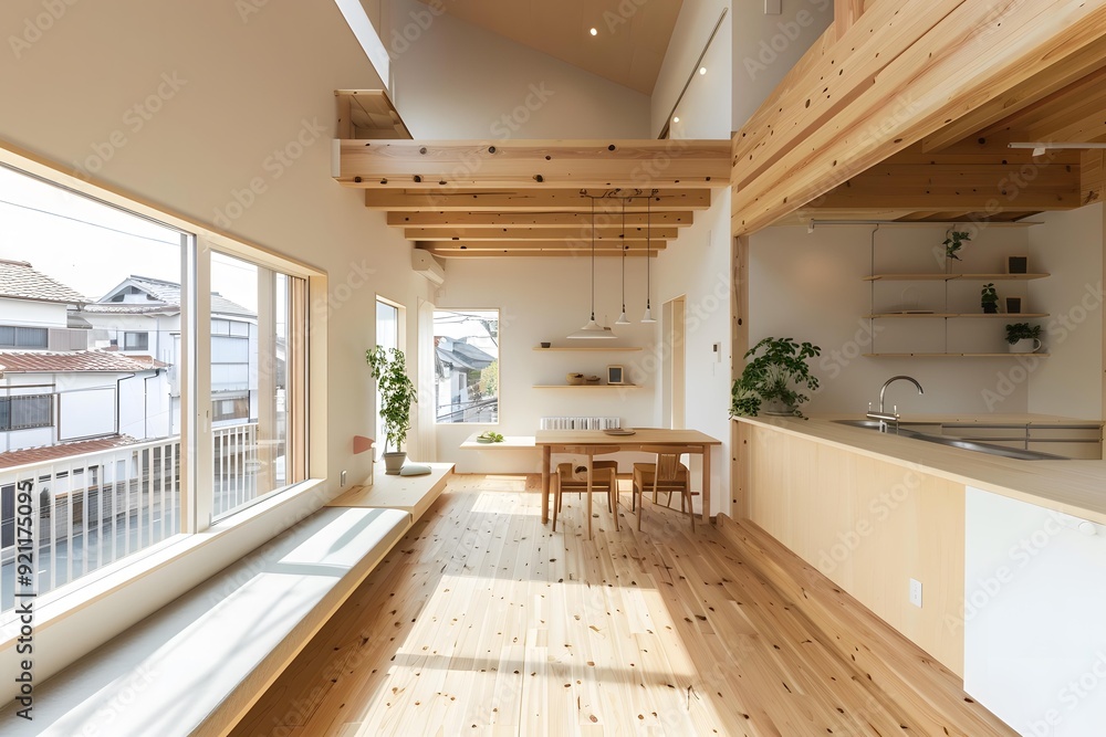 Modern Japanese Home Interior Design with Wooden Beams and Natural Light Modern Japanese Home Interior Design with Wooden Beams and Natural Light