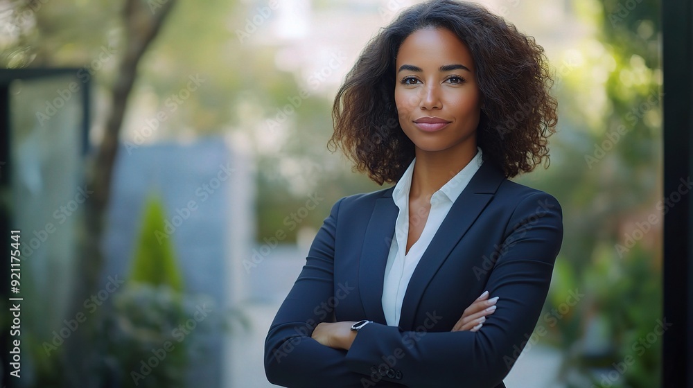 Confident Businesswoman: A portrait of a powerful, successful businesswoman, arms crossed, exuding confidence and determination Confident Businesswoman: A portrait of a powerful, successful businesswoman, arms crossed, exuding confidence and determination