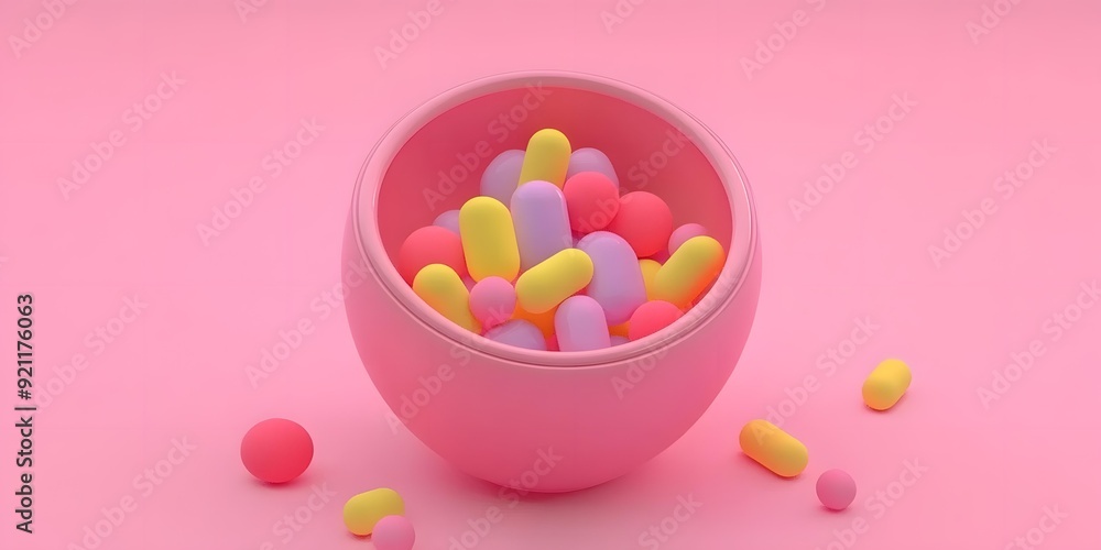 Pink Bowl With Colorful Capsules Pink Bowl With Colorful Capsules