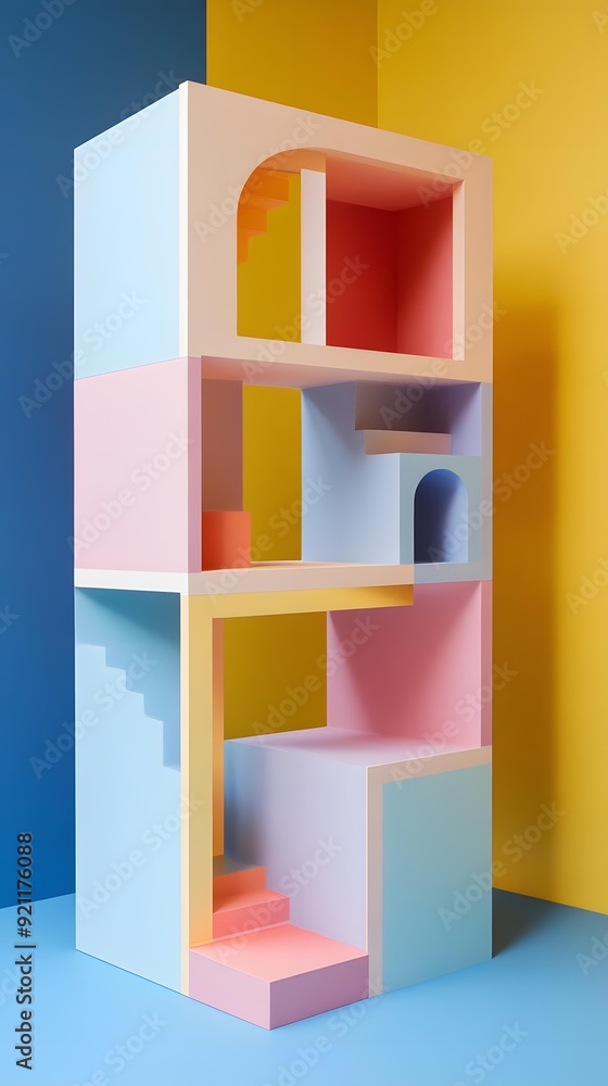 Abstract Pastel Colored Building with Steps Abstract Pastel Colored Building with Steps