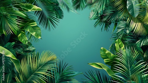 Tropical Green Leaves Frame Background