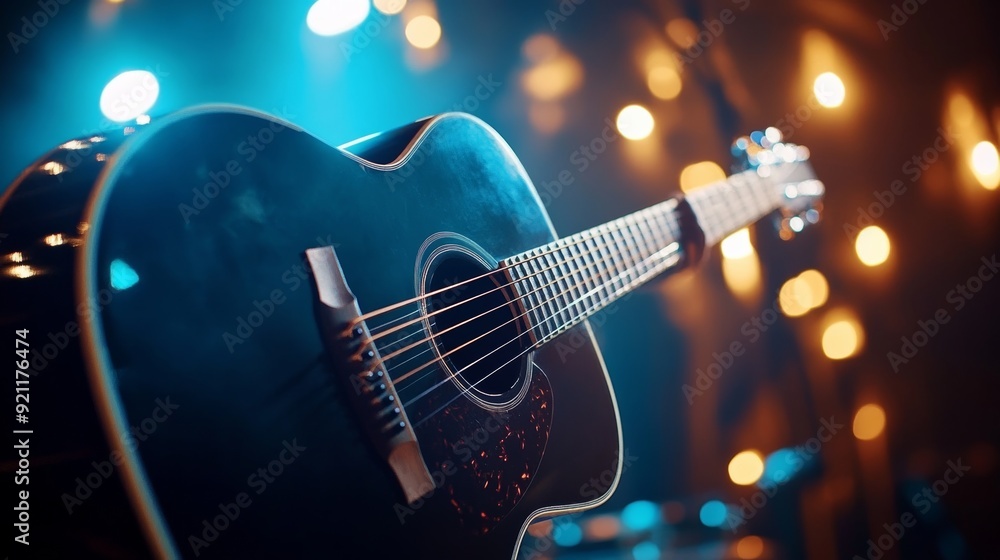 Fototapeta premium Artist playing guitar onstage