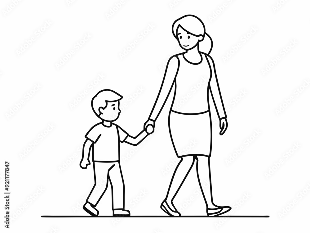 continuous single line drawing of young boy walking by the hand of his mother, line art vector illustration
continuous single line drawing of young boy walking by the hand of his mother, line art vector illustration