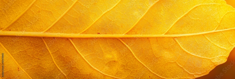Obraz premium Close up yellow autumn leaf texture. Nature texture of leaf macro
