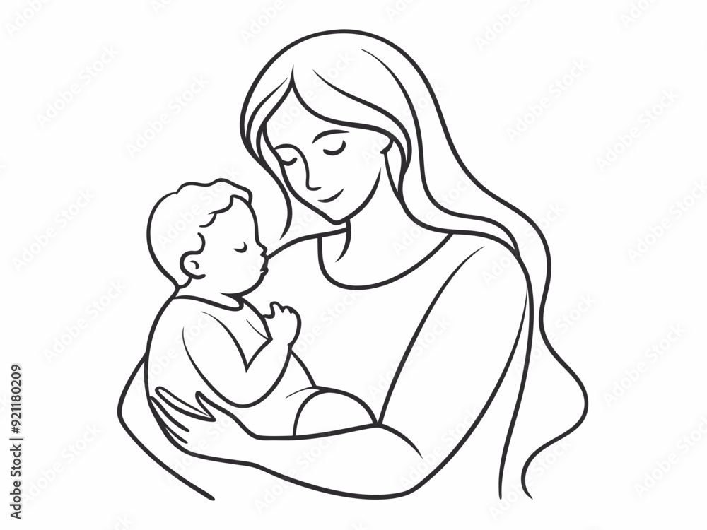 continuous single line drawing of mother caressing baby, line art vector illustration
continuous single line drawing of mother caressing baby, line art vector illustration