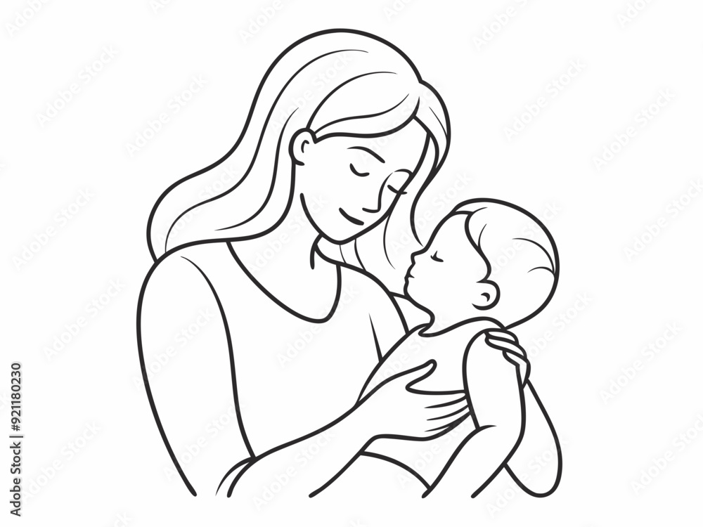 continuous single line drawing of mother caressing baby, line art vector illustration
continuous single line drawing of mother caressing baby, line art vector illustration