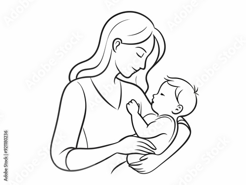 continuous single line drawing of mother caressing baby, line art vector illustration
