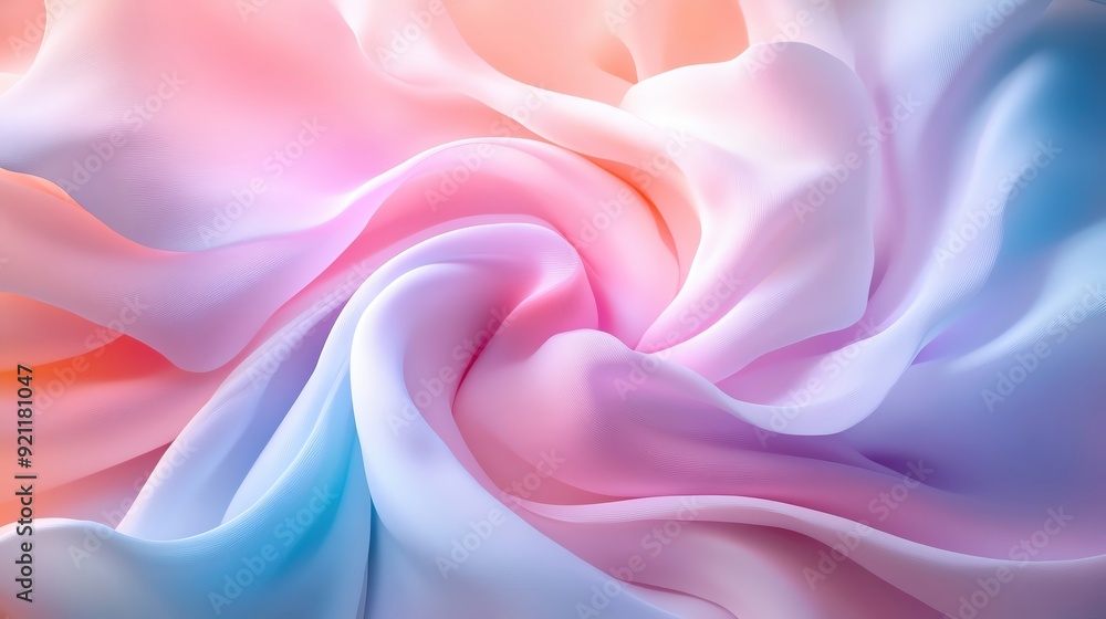 Obraz premium A soft and elegant swirl of pastel fabric, showcasing delicate shades of pink and blue, perfect for backgrounds and design projects.