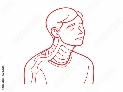 continuous single line drawing of man with neck pain, line art vector illustration
