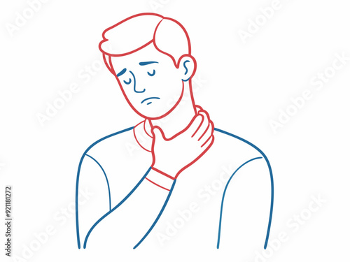 continuous single line drawing of man with neck pain, line art vector illustration
