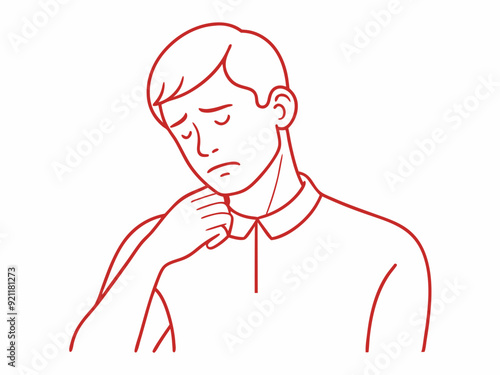 continuous single line drawing of man with neck pain, line art vector illustration

