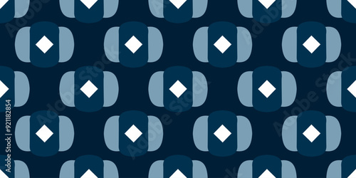 Simple geometric pattern abstract round shape motif classic blue minimal background. Repeat tiny small element modern fabric design textile swatch ladies dress, man scarf, shirt all over print block.