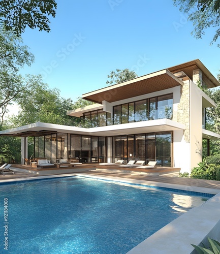 Wallpaper Mural Modern Luxury Villa with Swimming Pool and Lush Greenery Torontodigital.ca