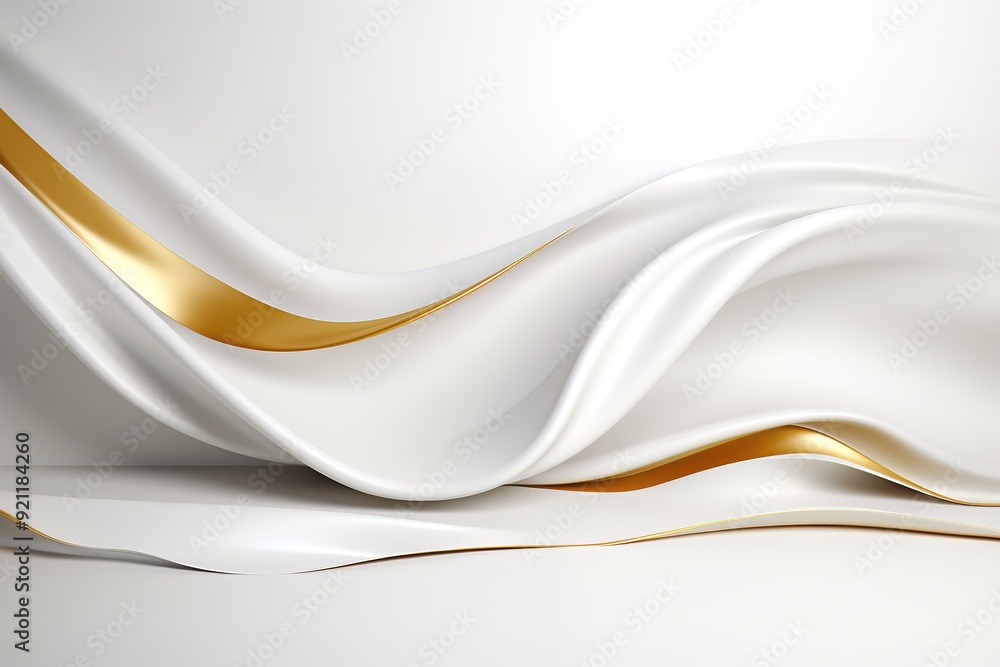Fototapeta premium Abstract white and gold wavy background.