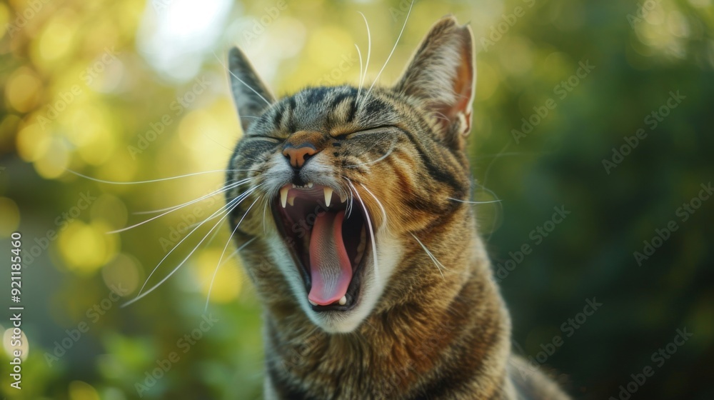Domestic cat in mid-yawn Domestic cat in mid-yawn