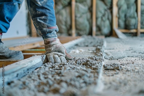 Worker Installing Recycled Denim Insulation in Home Renovation Highlighting Eco-Friendly Construction Materials