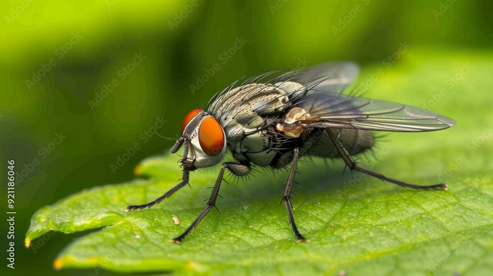 Flesh fly resting on a leaf Flesh fly resting on a leaf