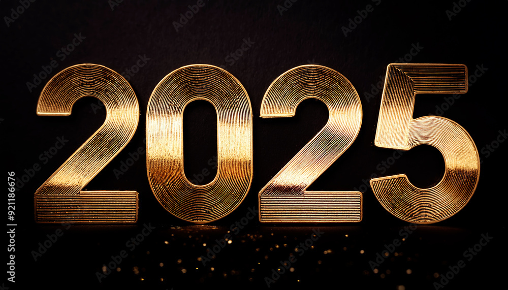 2025 shining metal gold text on black background 2025 shining metal gold text on black background