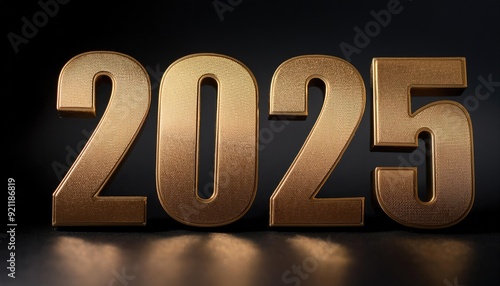 2025 shining metal gold text on black background