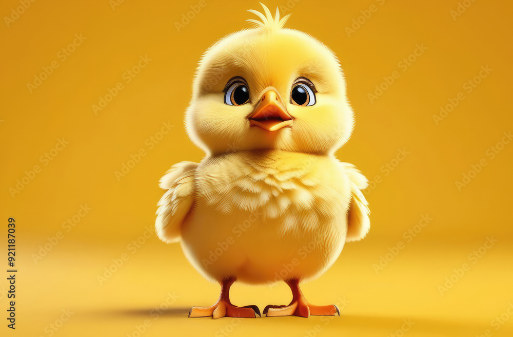funny little chicken on solid yellow background - illustration of adorable domestic bird funny little chicken on solid yellow background - illustration of adorable domestic bird