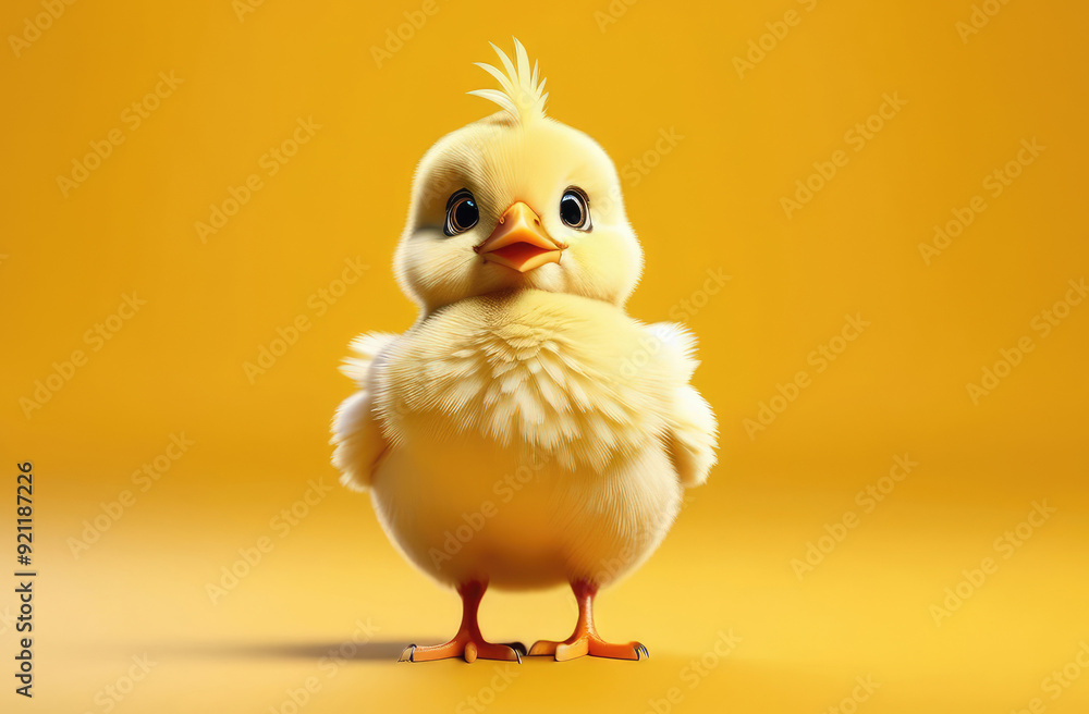funny little chicken on solid yellow background, illustration of adorable domestic bird funny little chicken on solid yellow background, illustration of adorable domestic bird