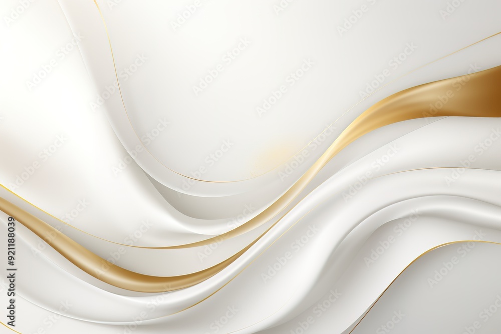Abstract white and gold wavy background with copy space.