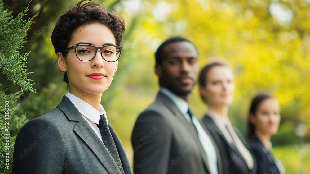 Confident and Professional: A diverse team of business professionals stands united, showcasing confidence and professionalism in a powerful image. Confident and Professional: A diverse team of business professionals stands united, showcasing confidence and professionalism in a powerful image.