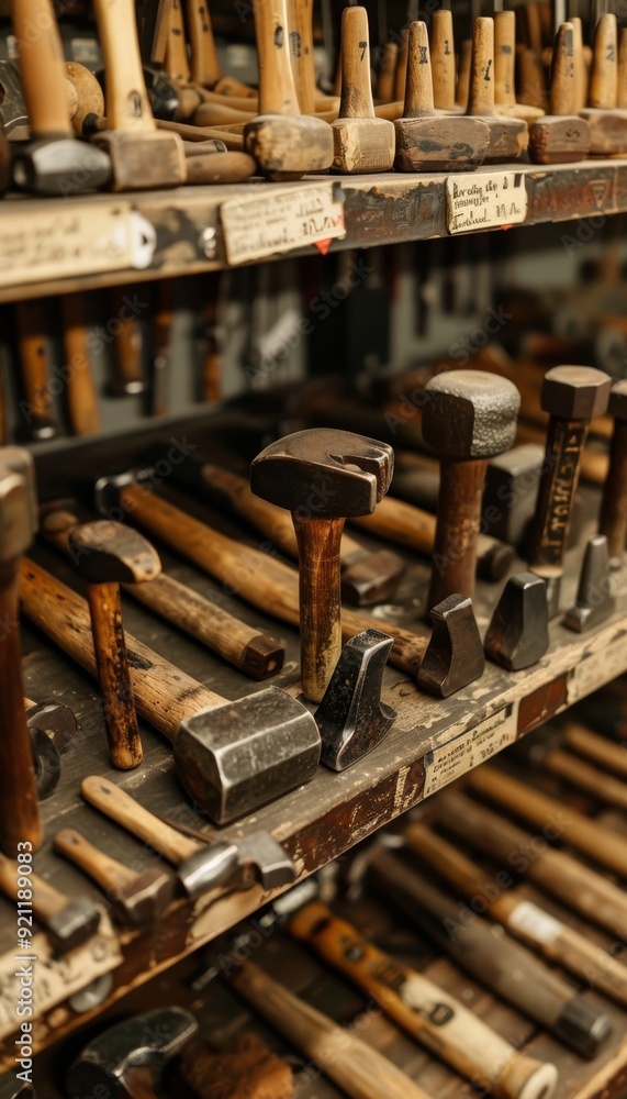 Specialized Hammers Display in a Hardware Store for Various Uses Including Ball Peen and Claw Types