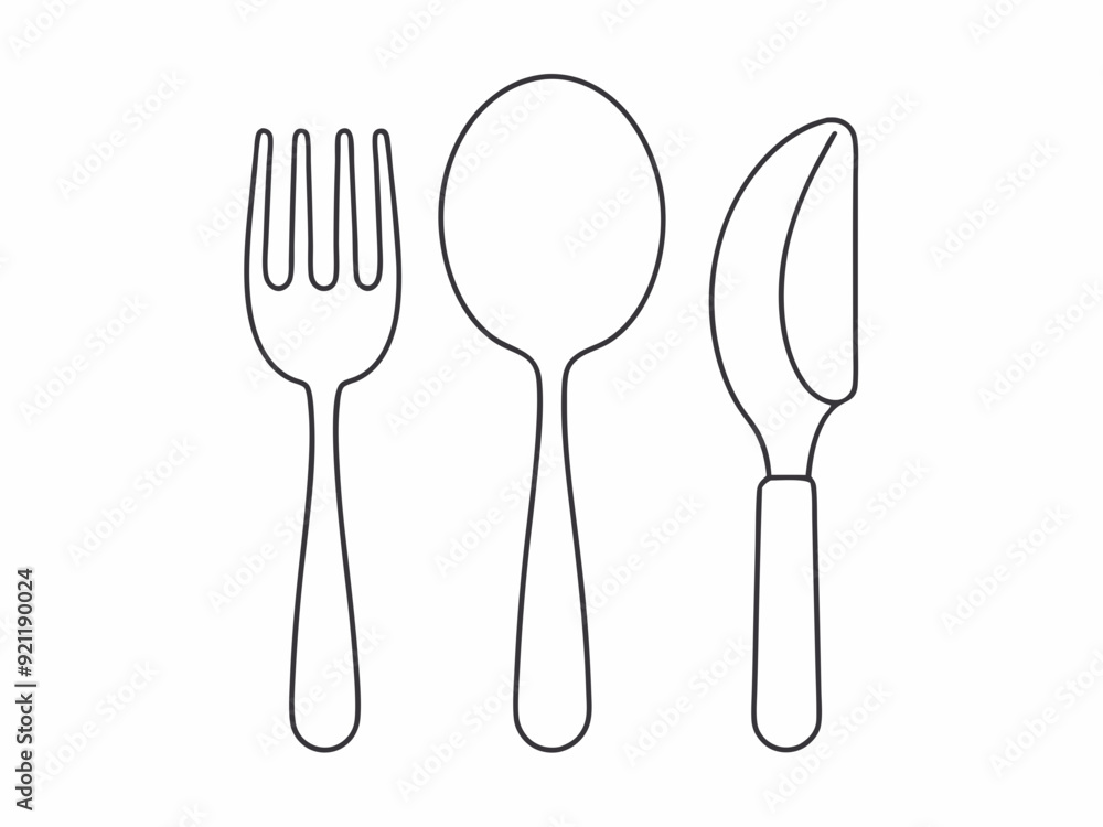 continuous single line drawing of cutlery, fork, knife and spoon, line art vector illustration
continuous single line drawing of cutlery, fork, knife and spoon, line art vector illustration